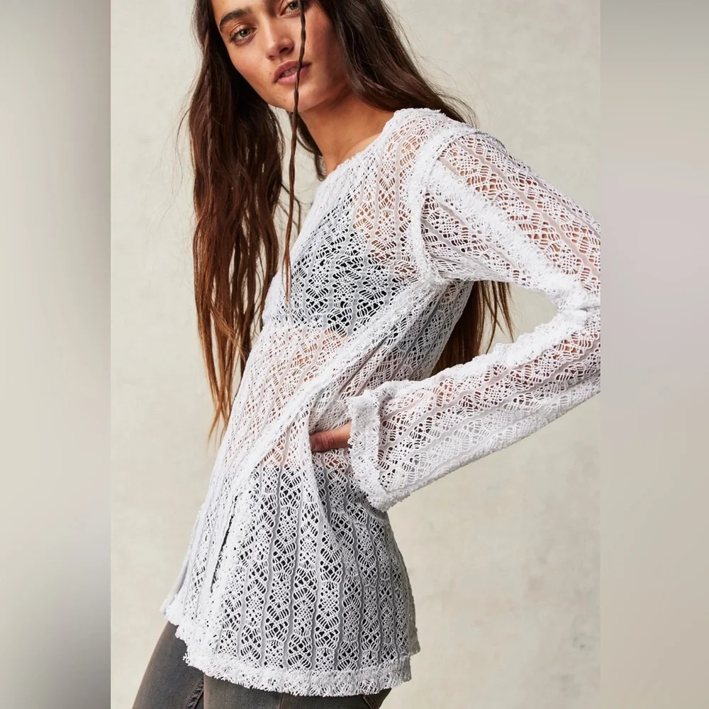 Free People On The Road Twisted Lace Tee in Ivory size XS NWT